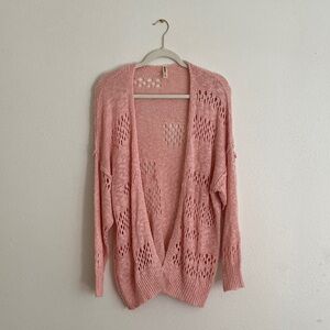 Grecerelle Open Front Cardigan Pink Loose Knit Sweater